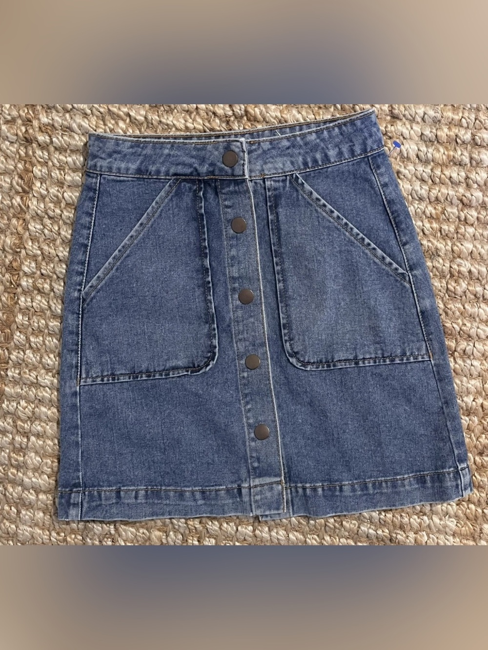 Forever 21 Los Angeles Blue Denim Jean Mini Short Flat Pocket Button Skirt